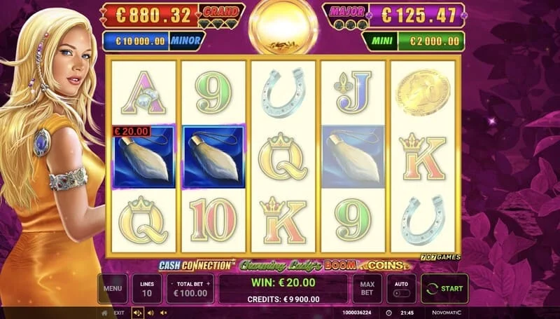 Cash Connection - Charming Lady's Boom Coins - একটি লাইন জেতা সহ বেস স্ক্রিন